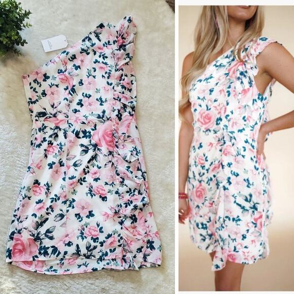 Emily Wonder Dresses & Skirts - Emily Wonder NWT White, Pink, & Green Floral Summertime Fling Dress, Size Small
